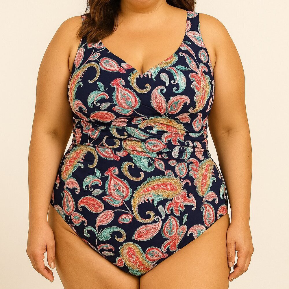 Miraclesuit Amici One Piece 16 Paisley V Neck Slimming NWT